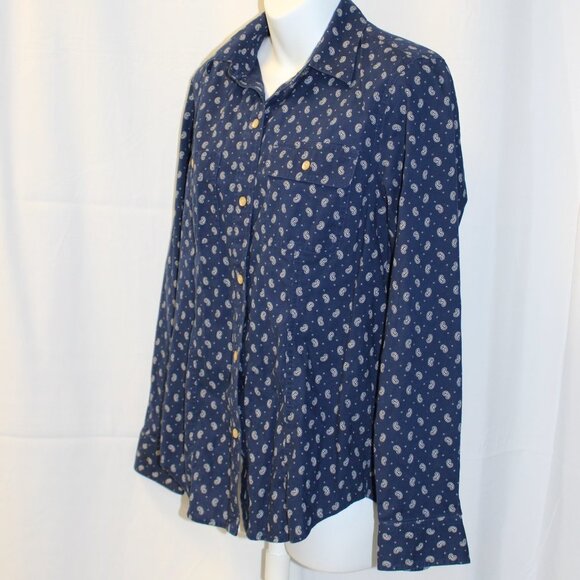 Lauren Ralph Lauren Women's Long Sleeve Button Up Top Navy Paisley Print Small - Picture 7 of 11